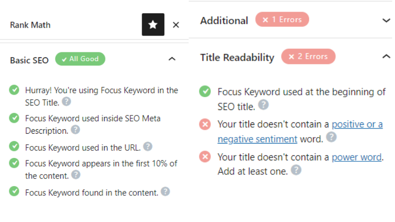 Các mã màu trong Rank Math