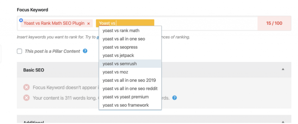 Giới hạn từ khóa trong Rank Math