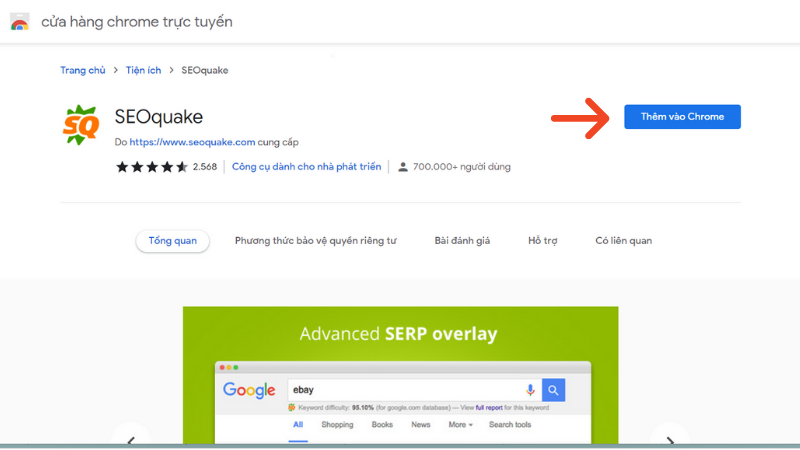 Tìm Seoquake cho trình duyệt Chrome trên cửa hàng