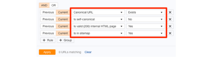 Kiểm tra thẻ Canonical trên Ahrefs