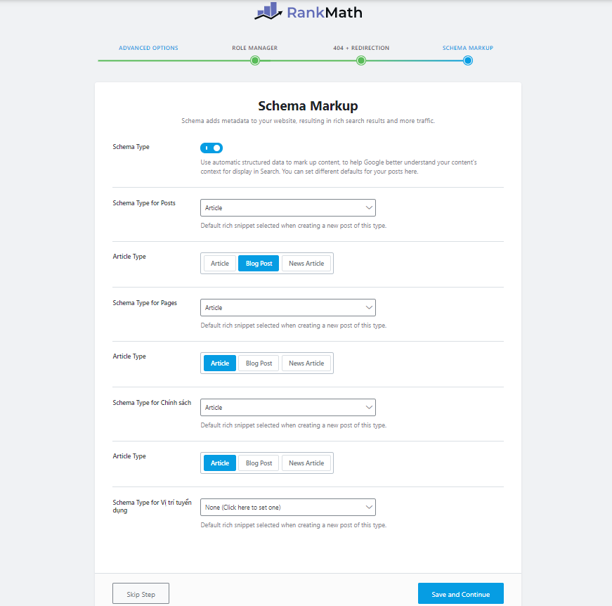 Thiết lập Schema markup