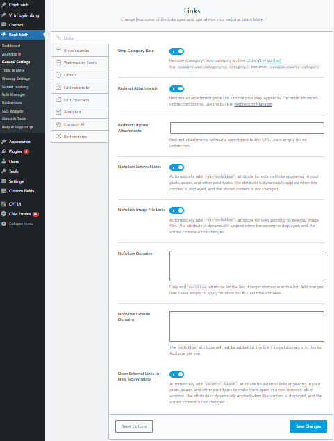 Thiết lập links trên website