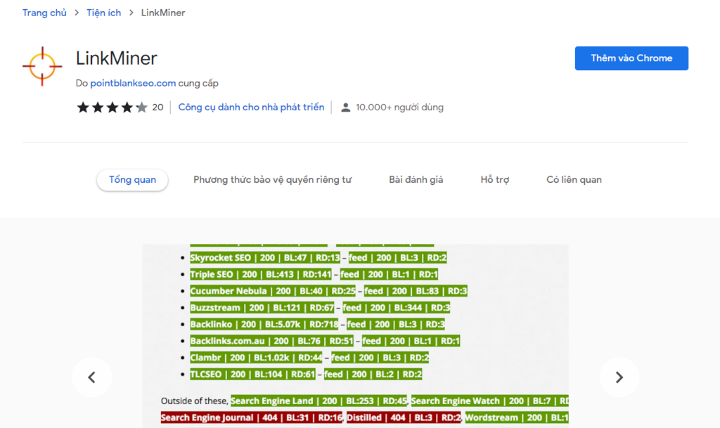 Công cụ hỗ trợ kỹ thuật SEO Linkminer