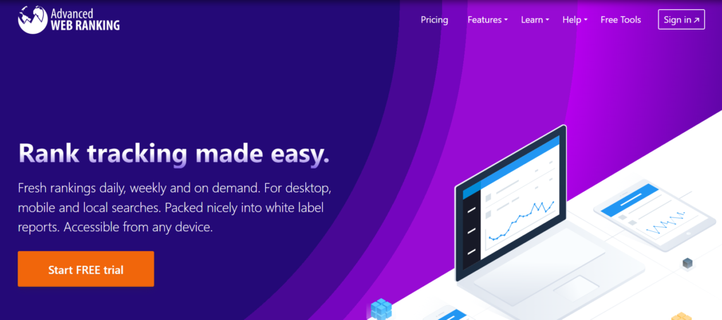 Giao diện công cụ Advanced web ranking