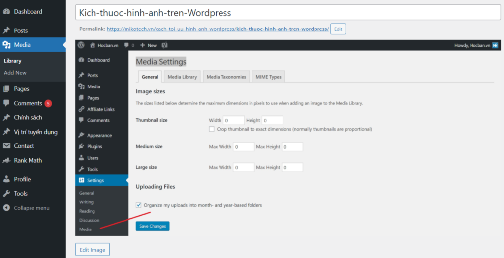 Có thể crop ảnh ngay tại Dashboard WordPress