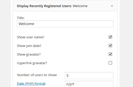 Display Recently Registered Users Widget