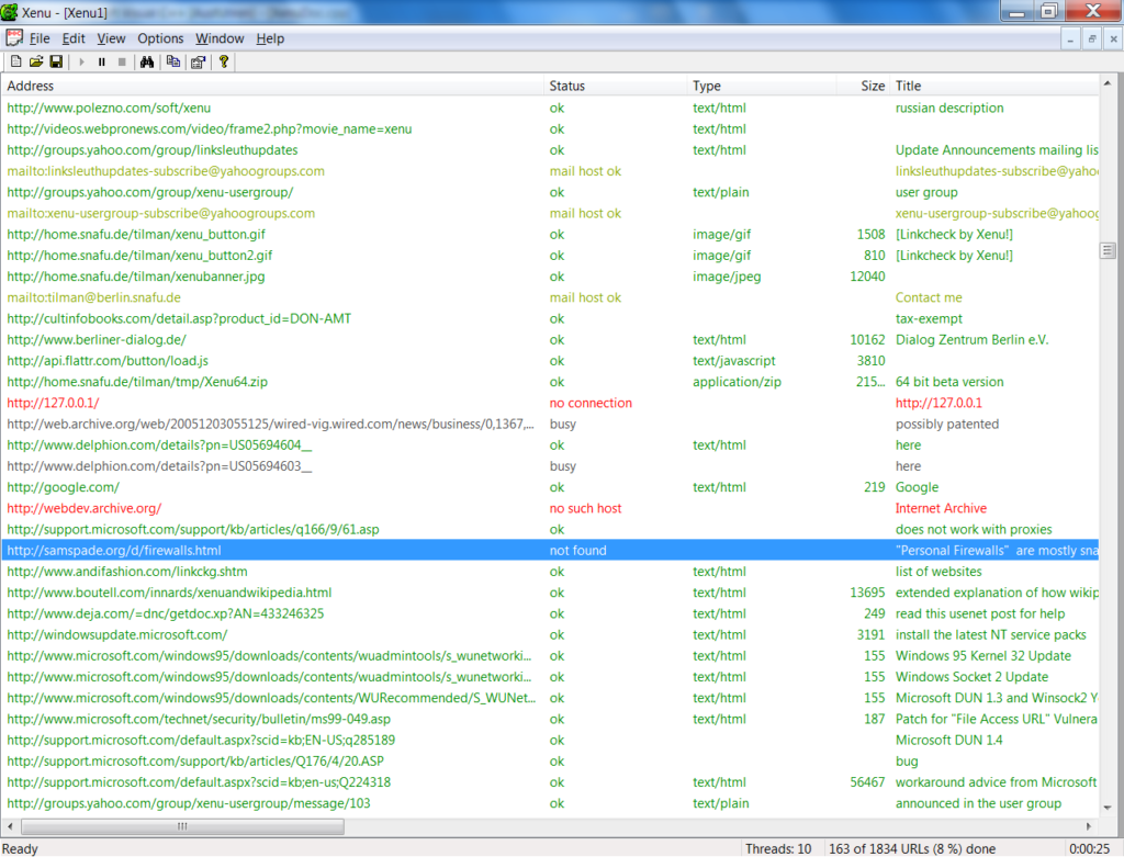 Giao diện Xenu Link Sleuth