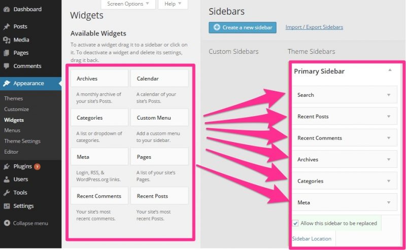 Kéo thả Widget vào sidebar