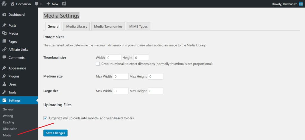 Kích thước hình ảnh trên WordPress