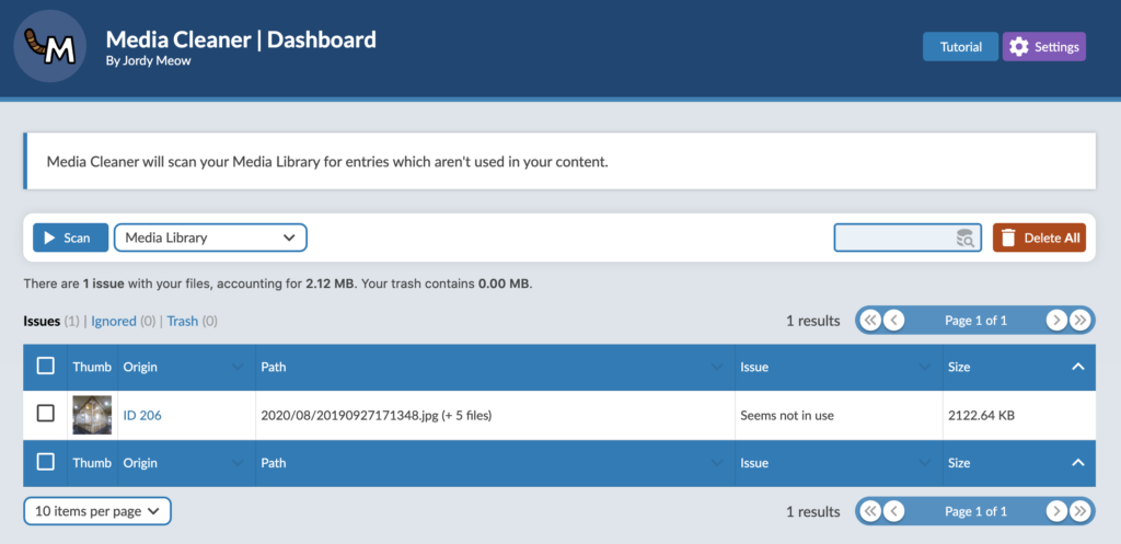 Sử dụng Media Cleaner để xóa các file ảnh không dùng