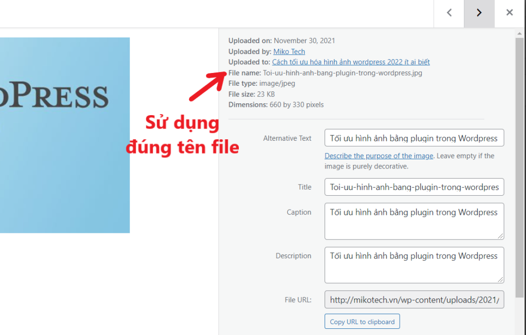 Sử dụng đúng tên file
