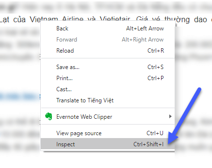 Nhấn Inspect tại trang web muốn lấy font