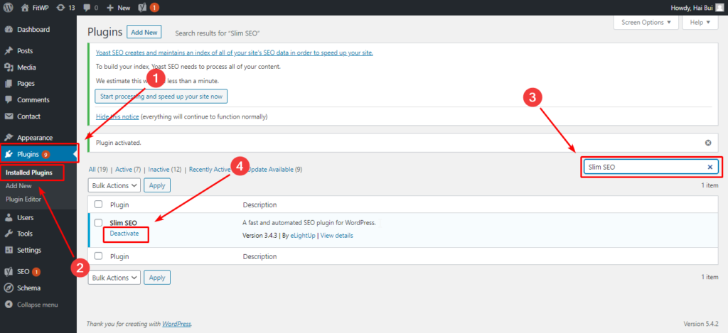 Xoá Plugin trên Admin Dashboard