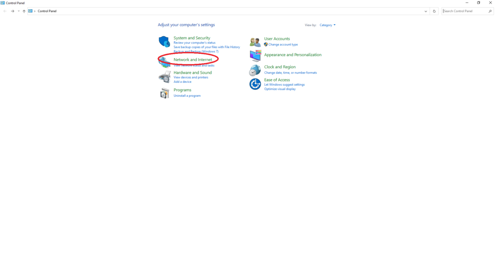 Truy cập vào Network and Internet