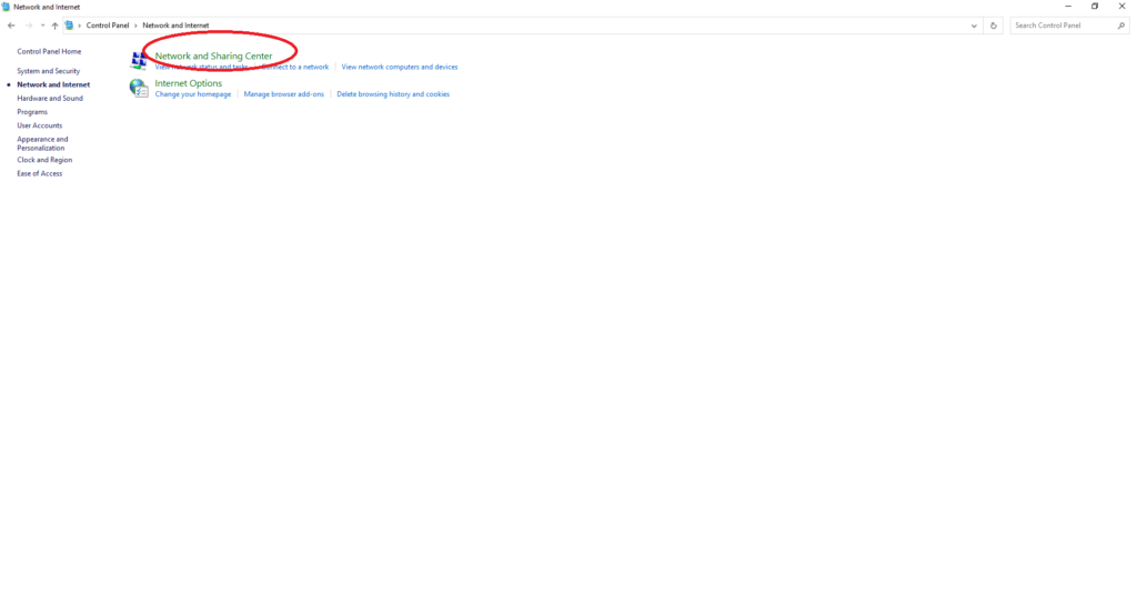 Truy cập vào Network and Sharing Center