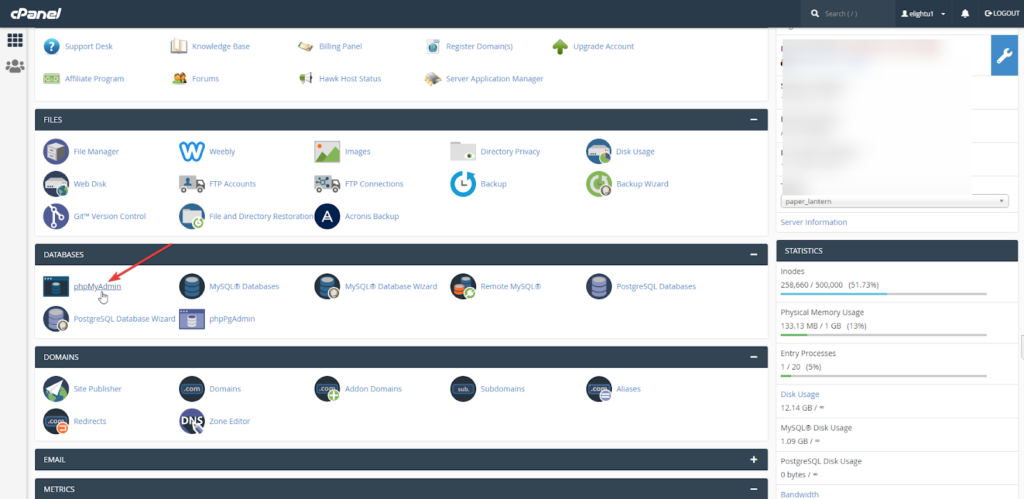 Xóa dữ liệu Plugin bằng cPanel