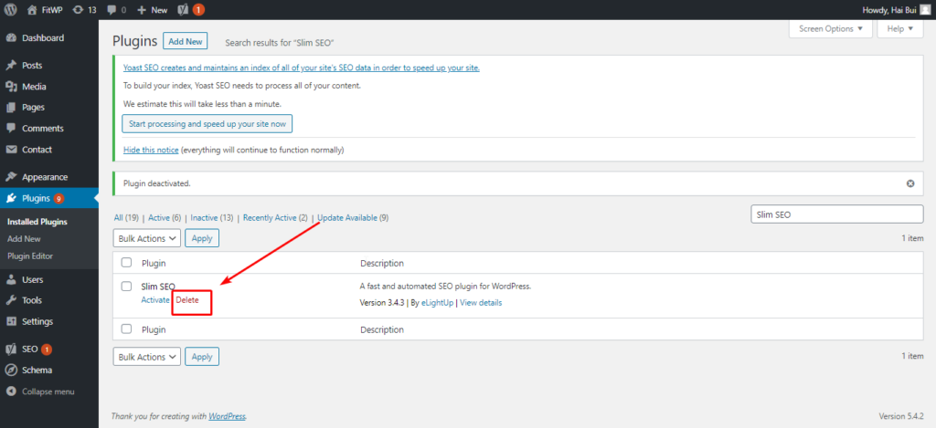 Xóa Plugin trực tiếp Admin Dashboard
