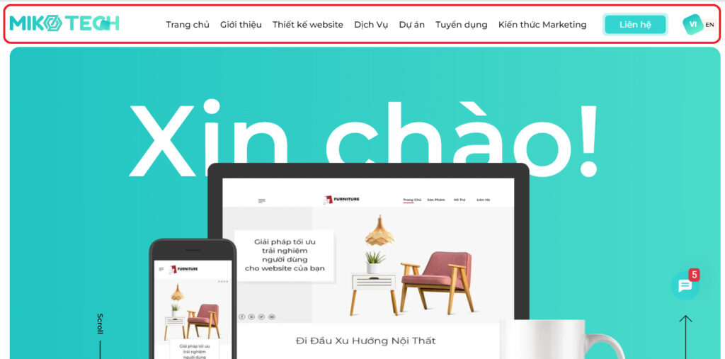 Header của website mikotech.net