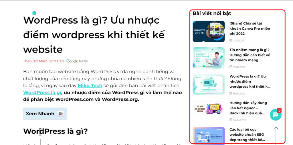 Ví dụ về Sidebar