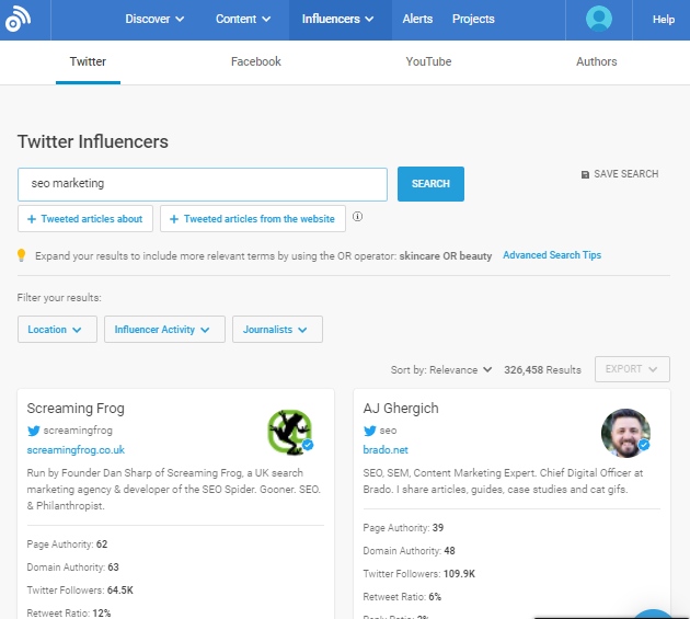 Buzzsumo - Influncers