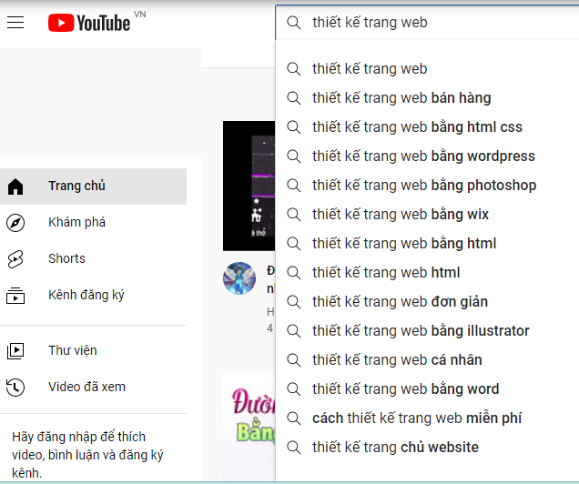 gợi ý từ khóa trên youtube