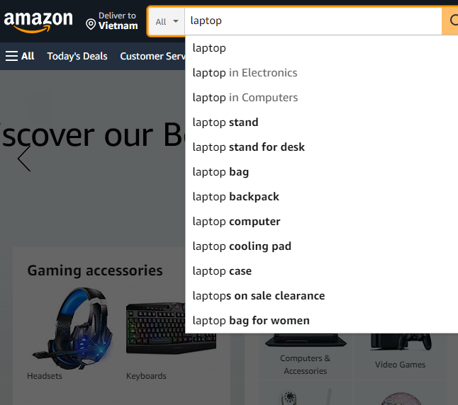 Tìm kiếm trên Amazon