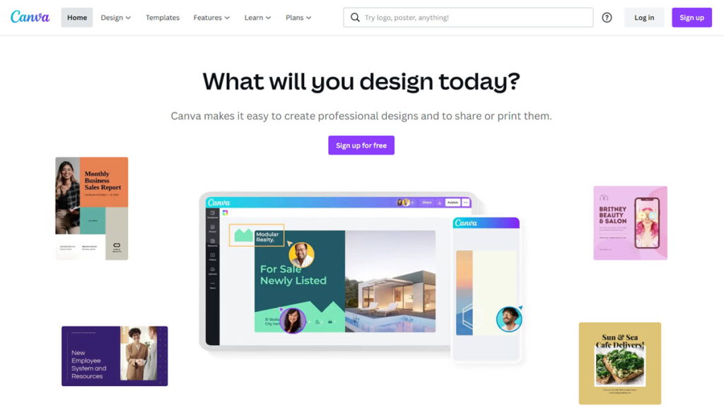 Giao diện trang chủ canva.com