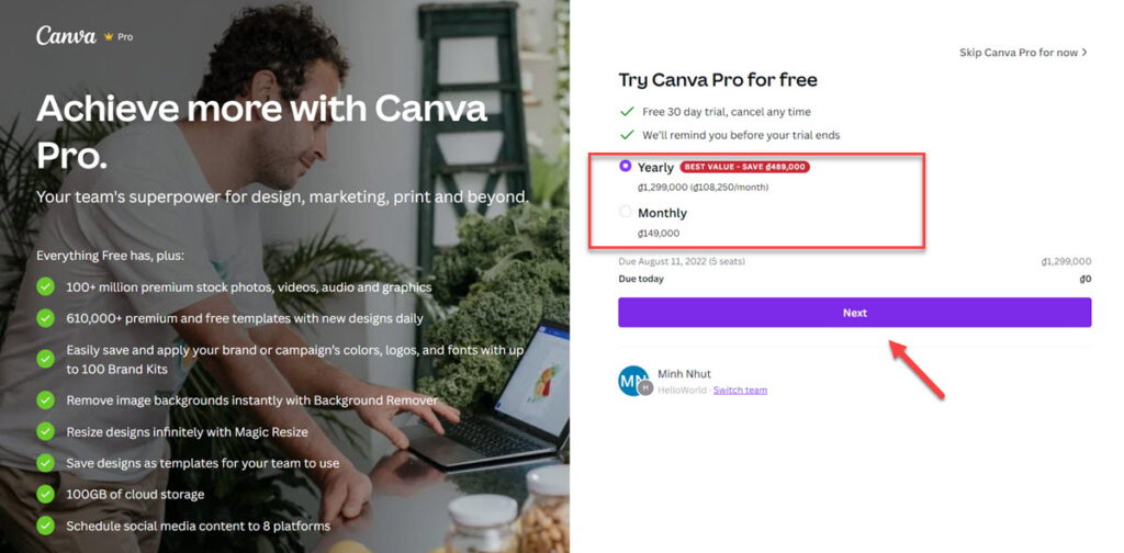 Dùng thử Canva Pro