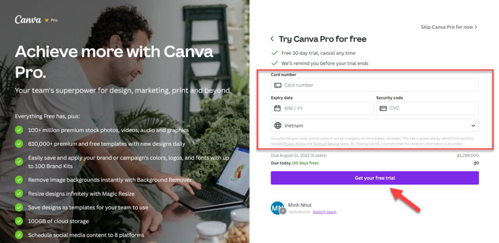 Dùng thử Canva Pro