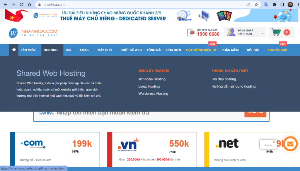 Dịch vụ hosting tại Nhân Hòa