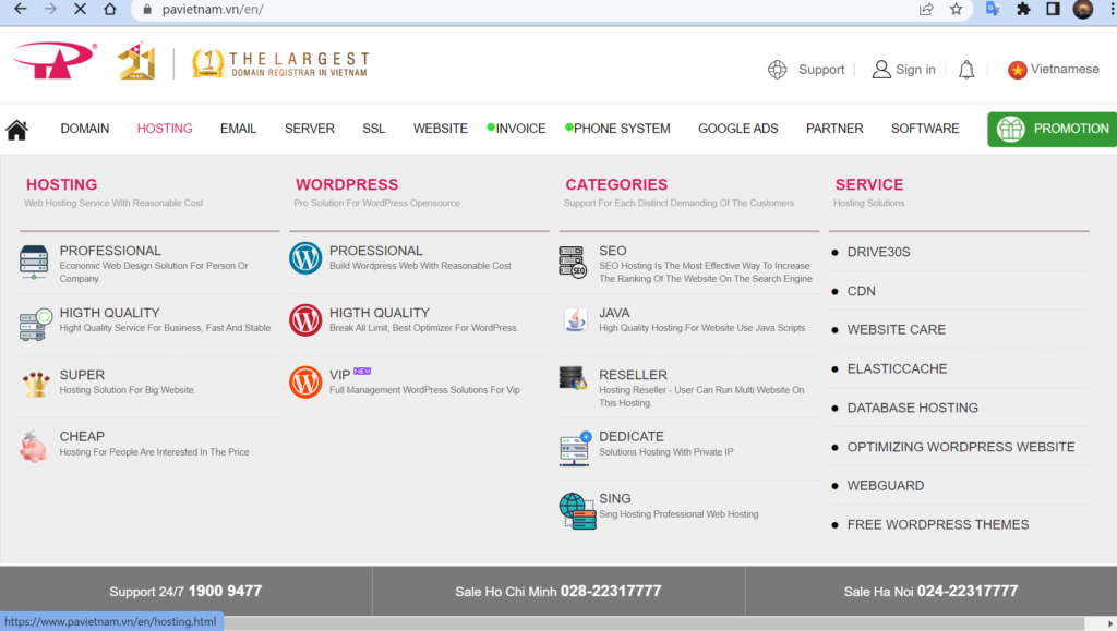 PAVietnam là một trong những nhà cung cấp hosting tốt nhất Việt Nam