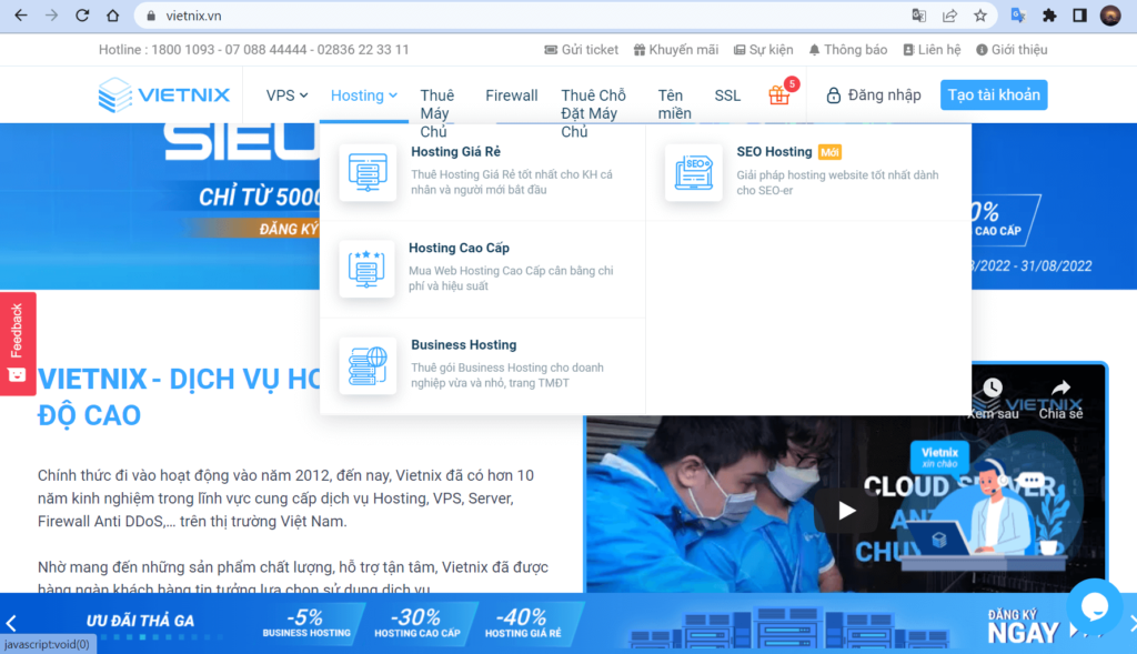 Dịch vụ hosting tại Vietnix