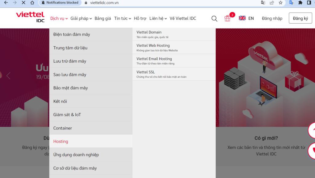 Dịch vụ hosting tại ViettelIDC