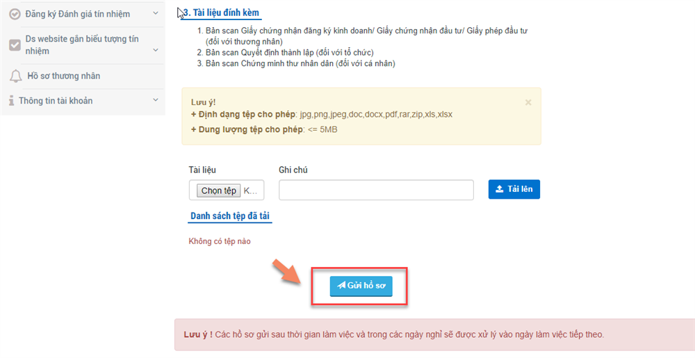 Gửi hồ sơ thông báo