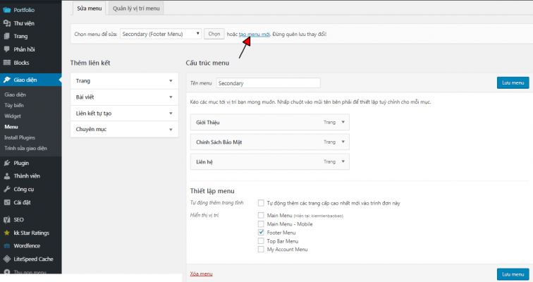 Tạo menu wordpress