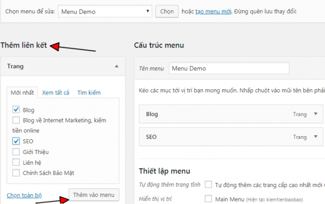 Thêm trang trong menu