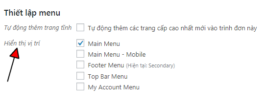 Thiết lập menu