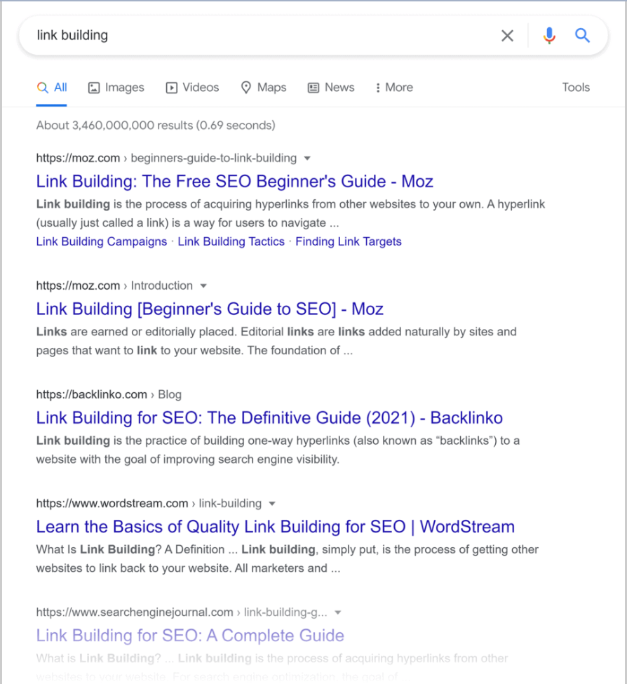 Ví dụ từ khóa "link building" - backlinko.com