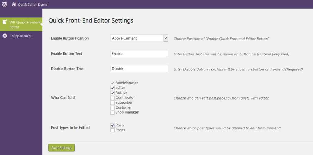 WP Quick Frontend Editor