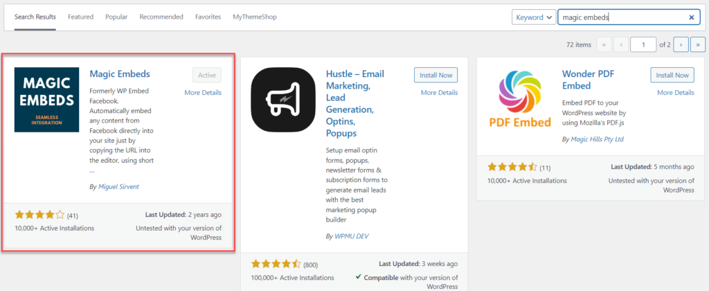 Cài đặt và kích hoạt plugin Magic Embeds