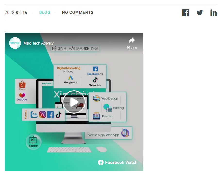 Kết quả nhúng video Facebook vào website bằng mã nhúng