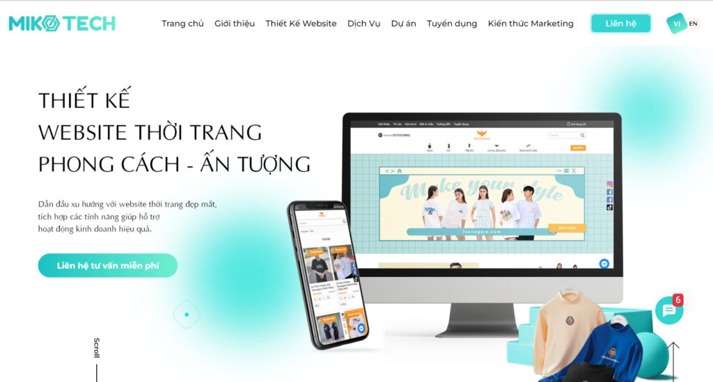 Landing Page "thiết kế website thời trang" mang phong cách độc đáo và thu hút của Miko Tech