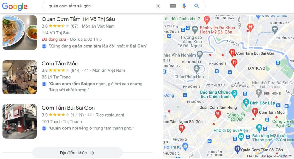 Search Intent với ý định tìm kiếm địa điểm Local