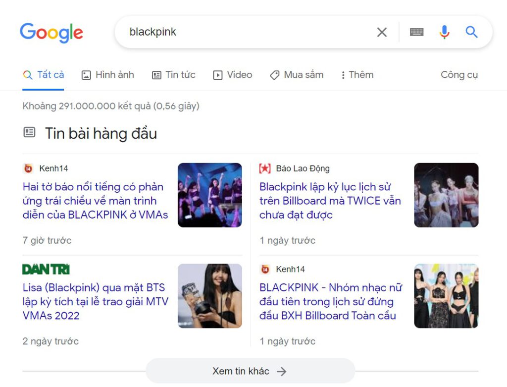 Search Intent với ý định tìm kiếm tin tức mới