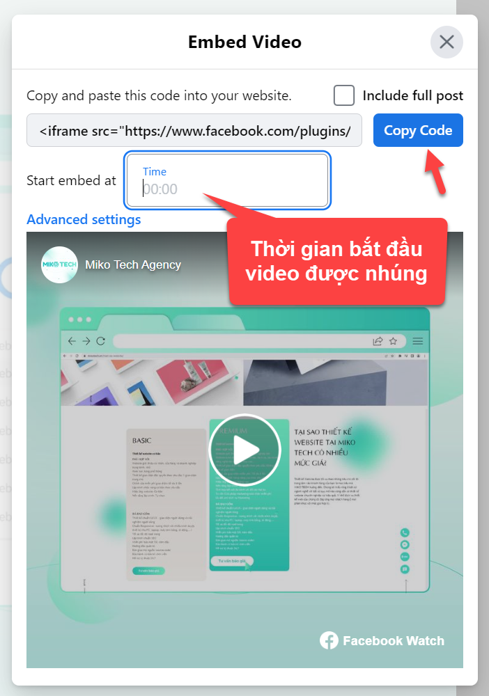 Sao chép mã nhúng video Facebook