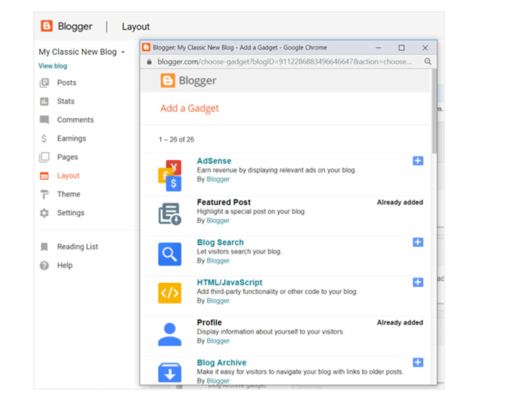 Tiện ích trên Blogger