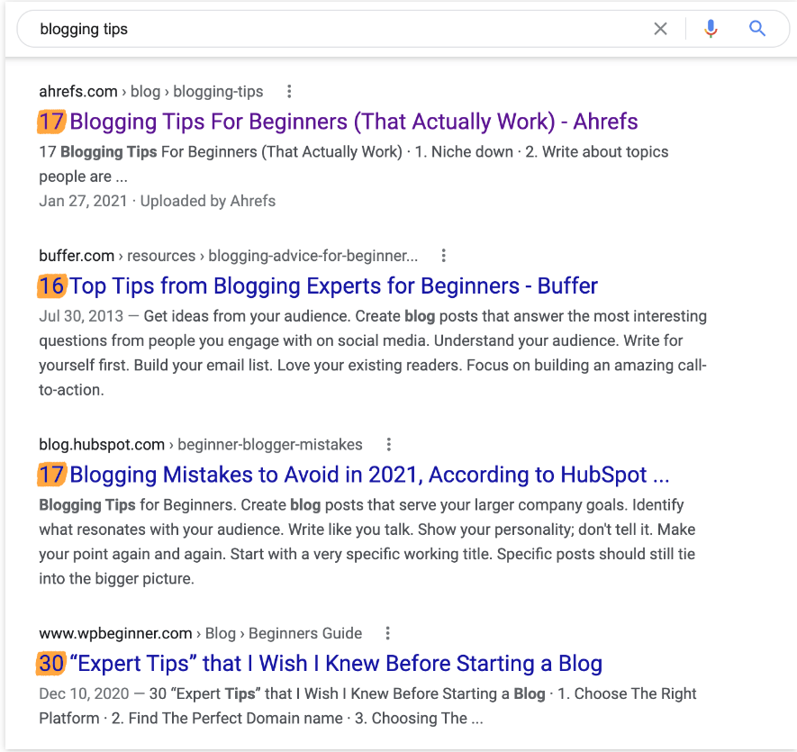 Ví dụ từ khóa "blog tips" - ahrefs.com
