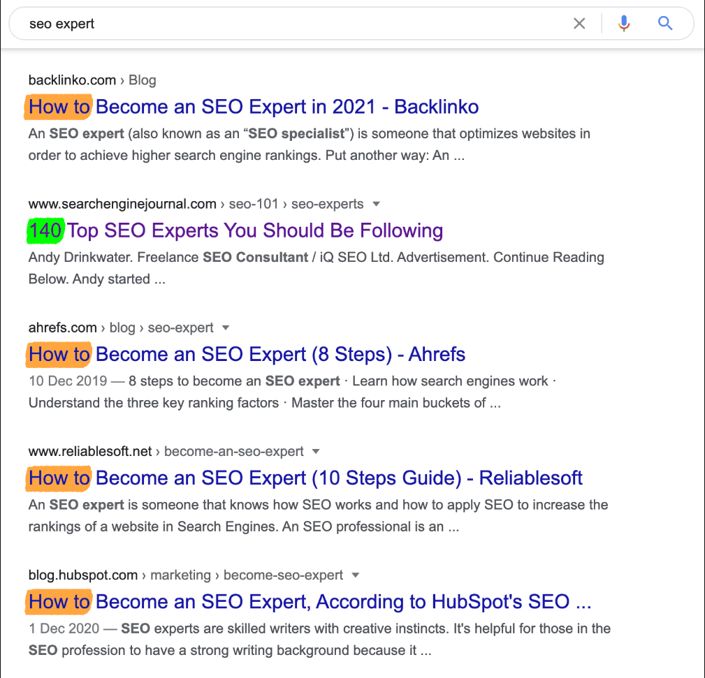 Ví dụ từ khóa "SEO experts" - ahrefs.com