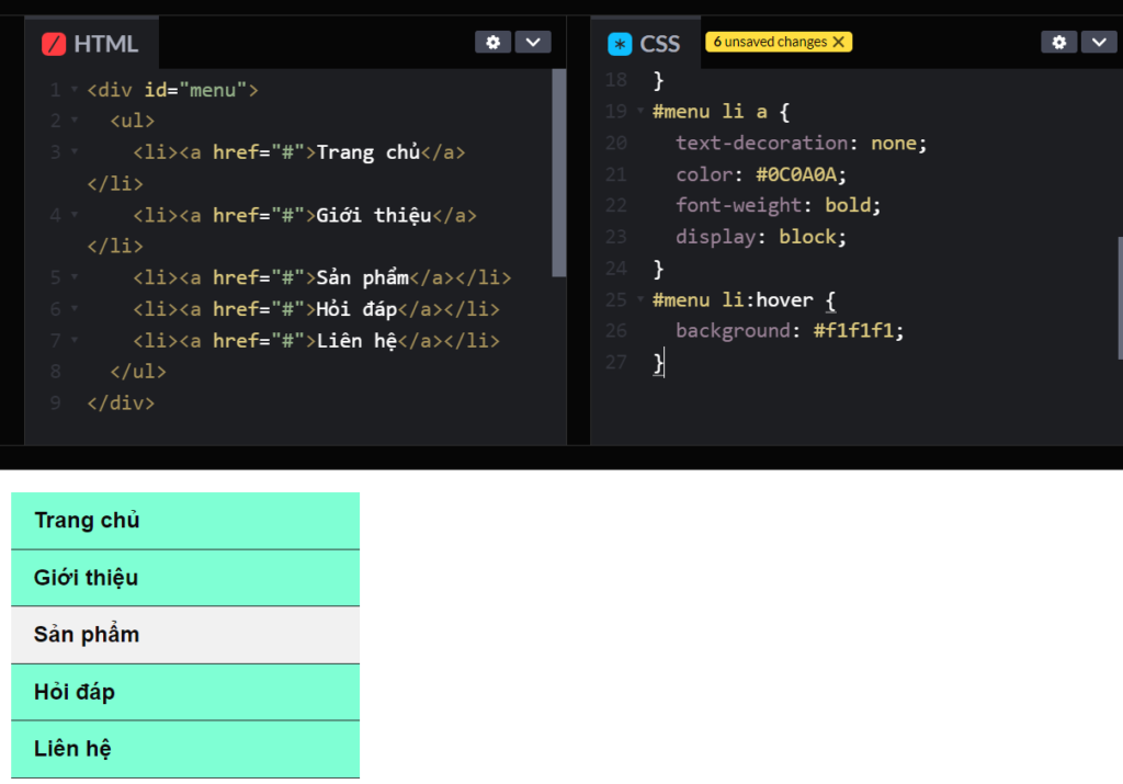 Menu dọc - tạo menu trong HTML và CSS