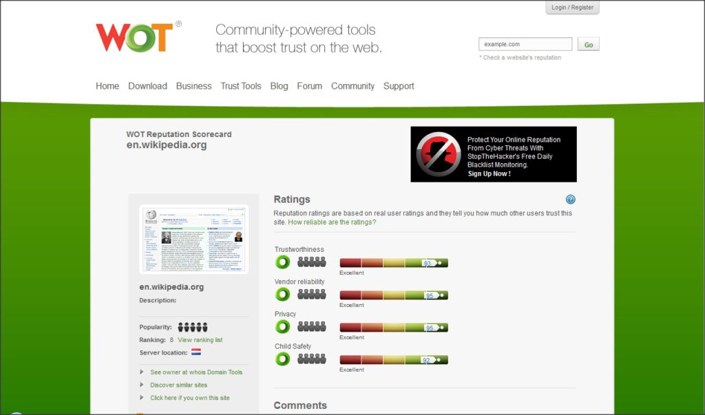Công cụ kiểm tra bảo mật website - WOT Web of Trust